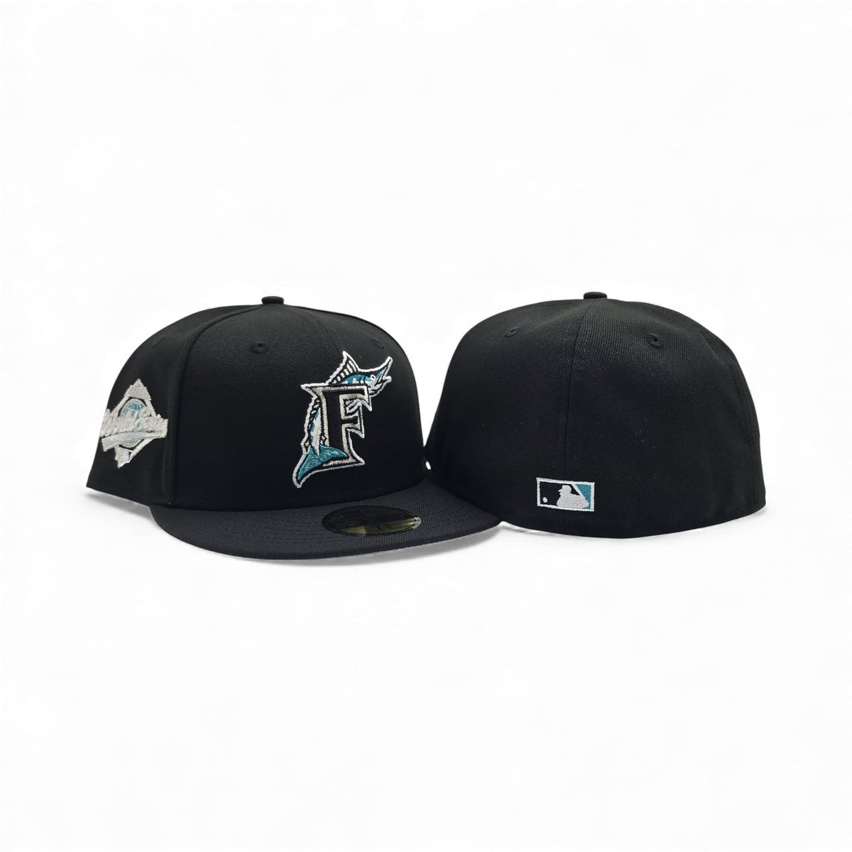 Black Florida Marlins Gray Bottom 1997 World Series Silver Side Patch New Era 59Fifty Fitted Hat