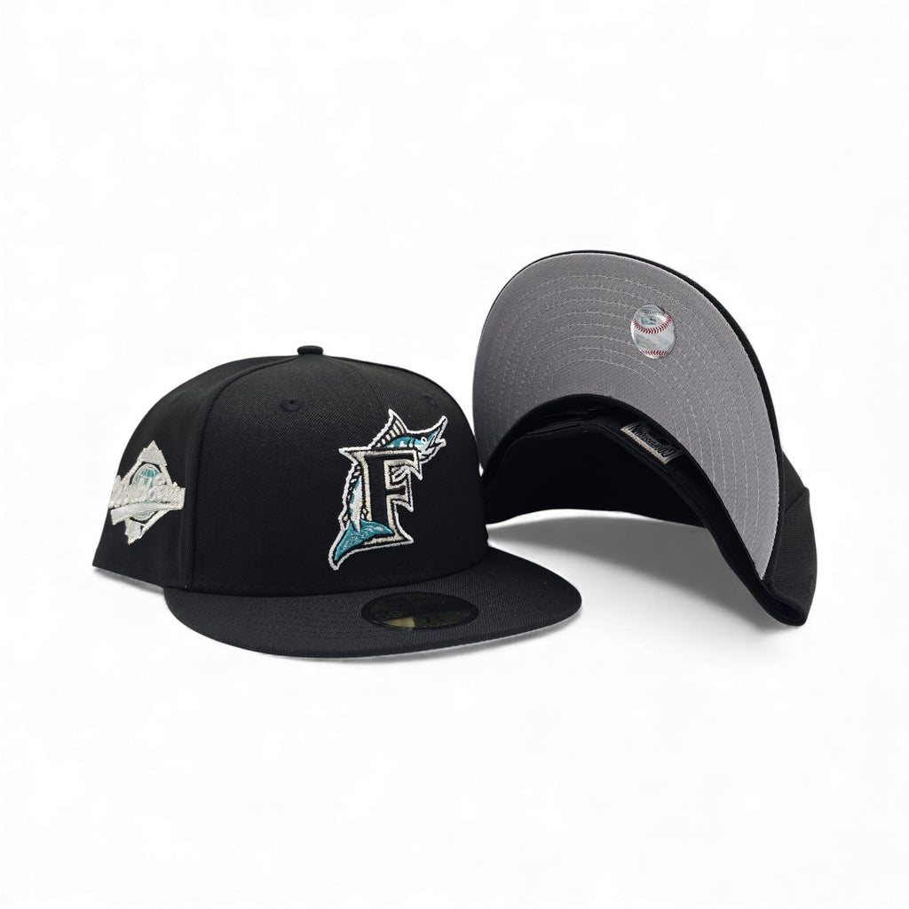 Black Florida Marlins Gray Bottom 1997 World Series Silver Side Patch New Era 59Fifty Fitted Hat