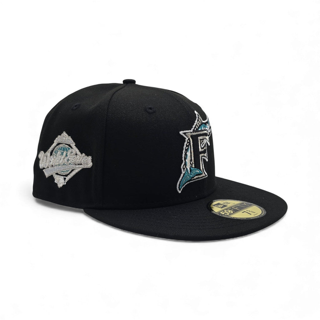 Black Florida Marlins Gray Bottom 1997 World Series Silver Side Patch New Era 59Fifty Fitted Hat