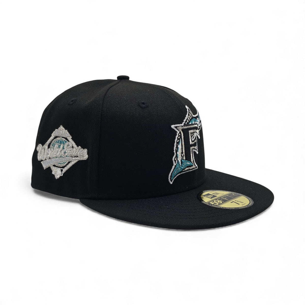 Black Florida Marlins Gray Bottom 1997 World Series Silver Side Patch New Era 59Fifty Fitted Hat