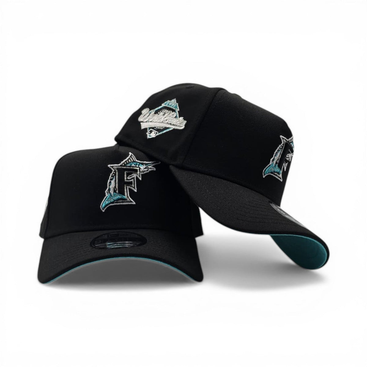 Black Florida Marlins Curved Brim Teal Bottom 1997 World Series Side Patch New Era A-Frame 9Forty Snapback