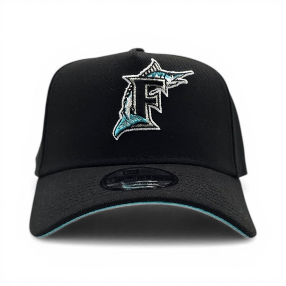 Black Florida Marlins Curved Brim Teal Bottom 1997 World Series Side Patch New Era A-Frame 9Forty Snapback